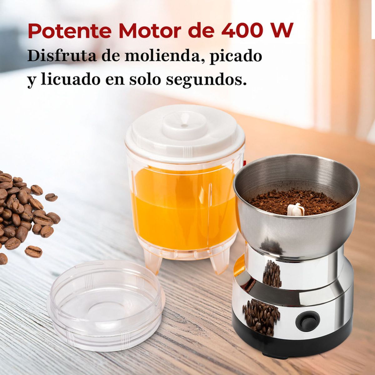 CHEF MASTER - Molino de Café y Picadora Eléctrica 2 en 1 400W Acero Inox