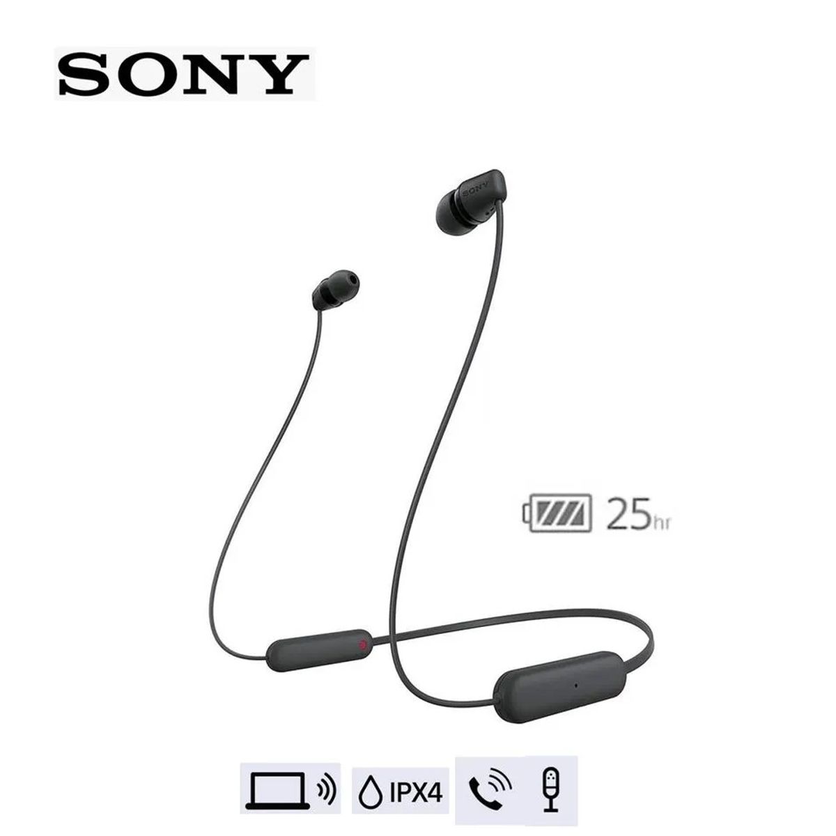 SONY - Audífonos Sony Inalámbricos Bluetooth WI-C100 Negro 25 HORAS