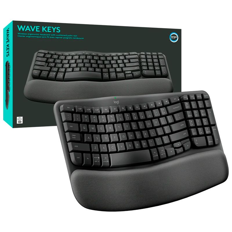 LOGITECH - Teclado Inalámbrico Ergonómico Logitech WAVE KEYS Gris Inglés
