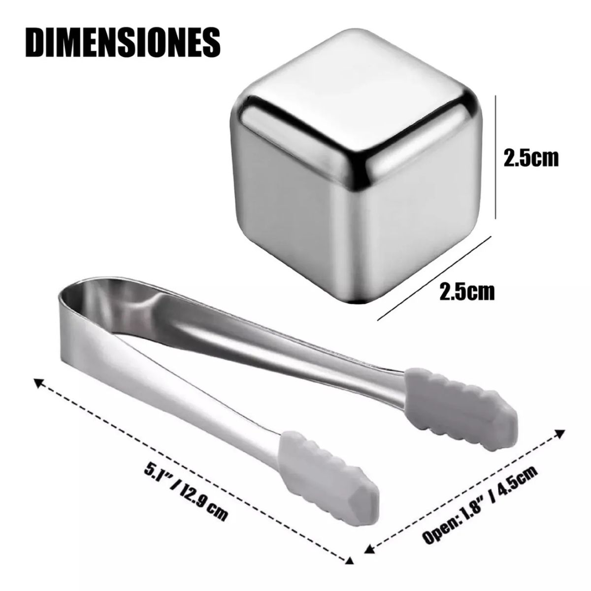 AMERICAN GENERICS - Set X8 Cubos De Hielo Reutilizables Acero Inoxidable + Pinza