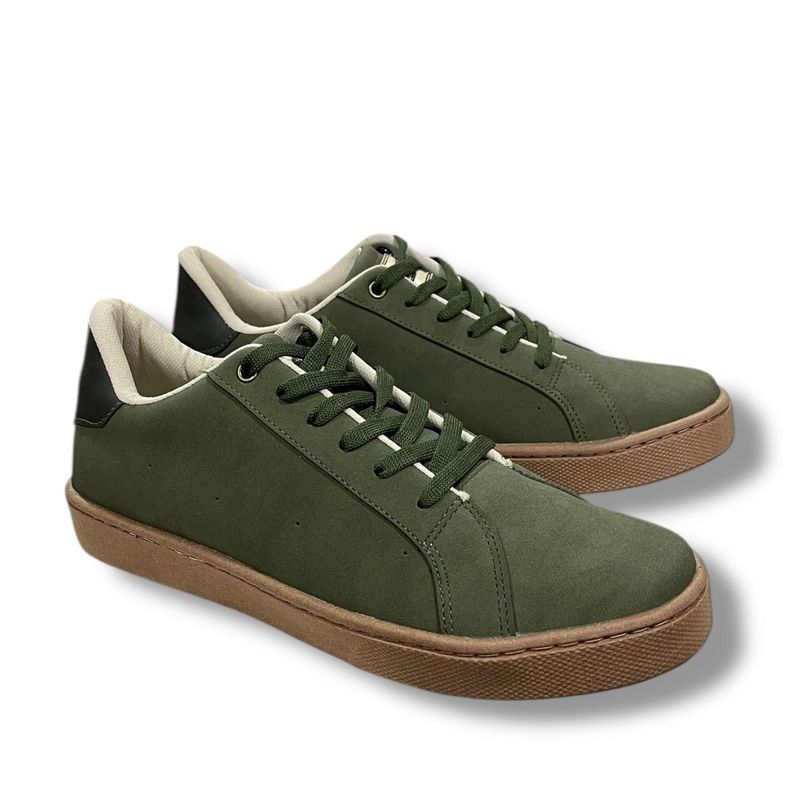XIAN SHOES - Mocasin cordones hombre verde olivo suela cafe C21
