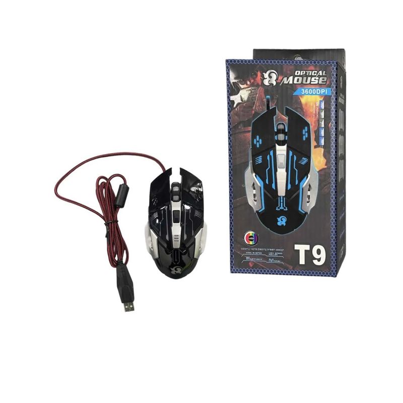 GENERICO - Mouse Gamer Usb 6 Botones Optico Led Pro Gamer T9
