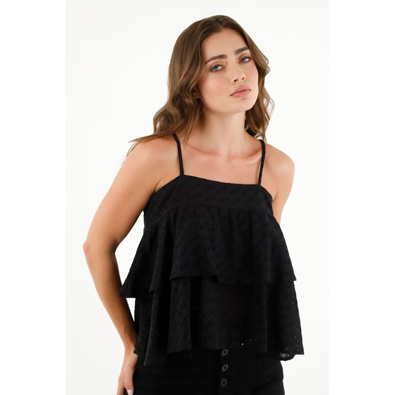 TENNIS - Camisa negra en ojalillo para mujer