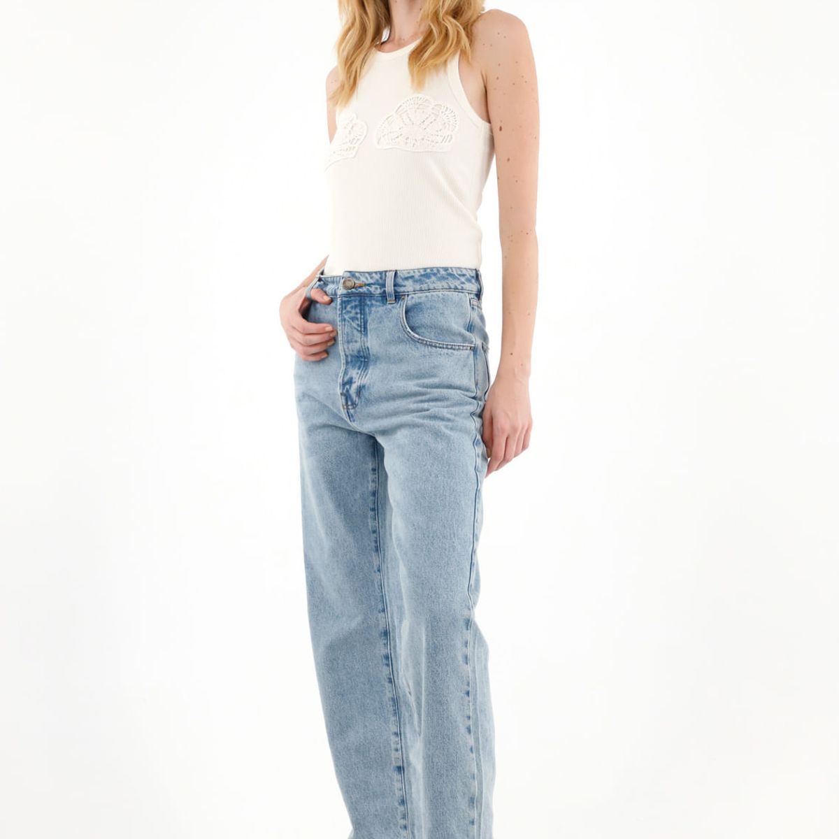 TENNIS - Jean Recto de tiro bajo clásico para mujer