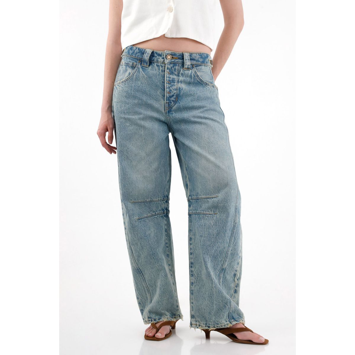 TENNIS - Jean Horseshoe con charretera decorativa para mujer