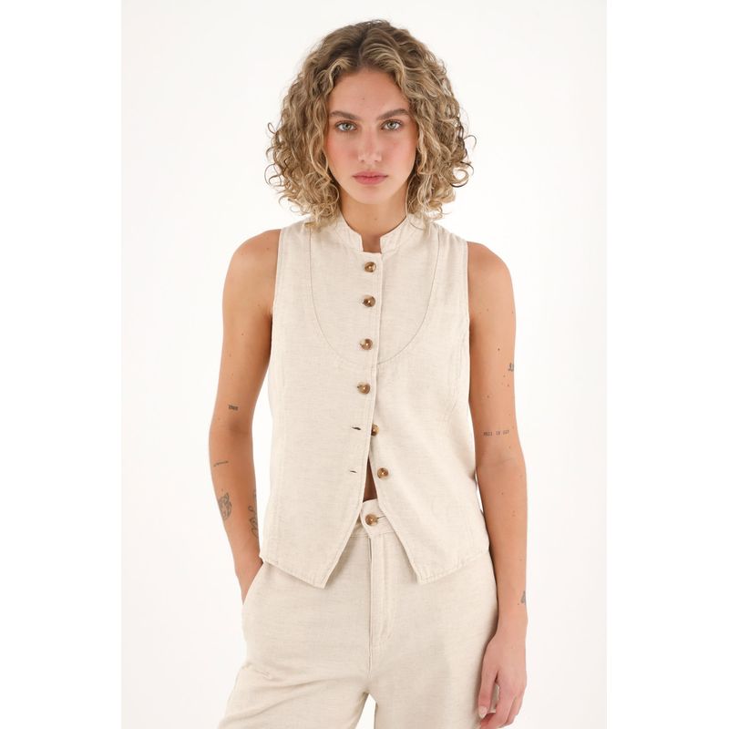 TOPMARK - Camisa manga sisa de botones crudo para mujer