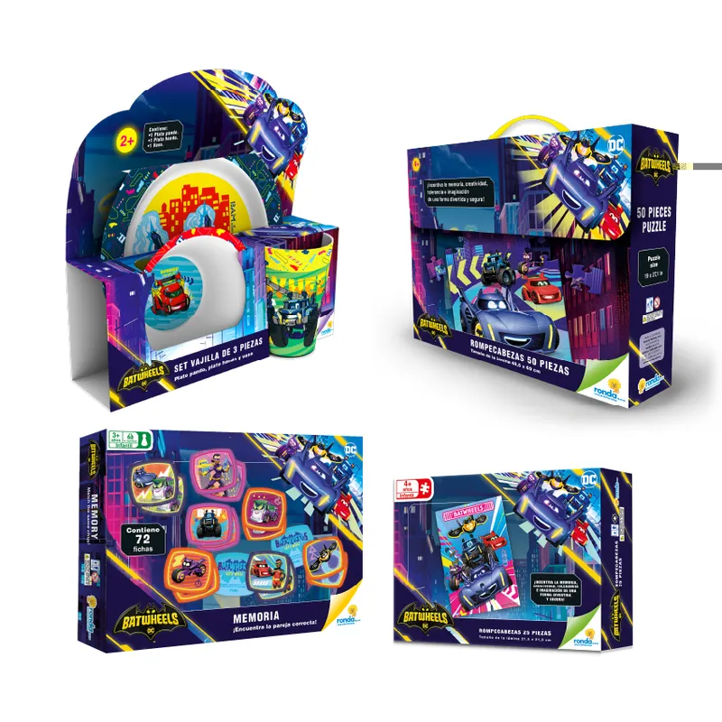 RONDA - Oferta74 - Batwheels: Vajilla + Romp x 50 Pzas  + Romp x 25 Pzas + Memoria