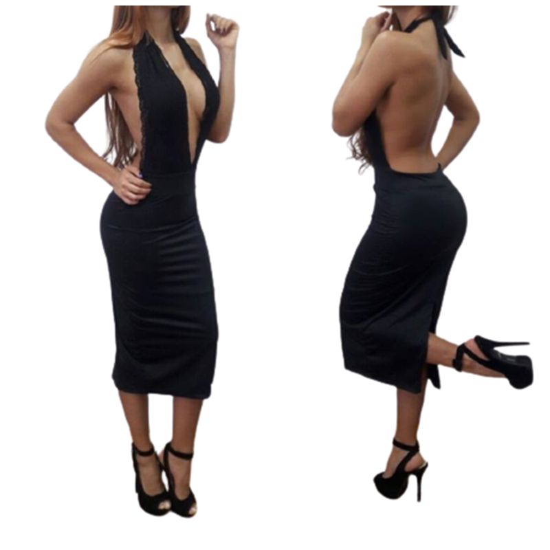 VIA7 - Vestido corto debajo de la rodilla escote profundo busto y espalda