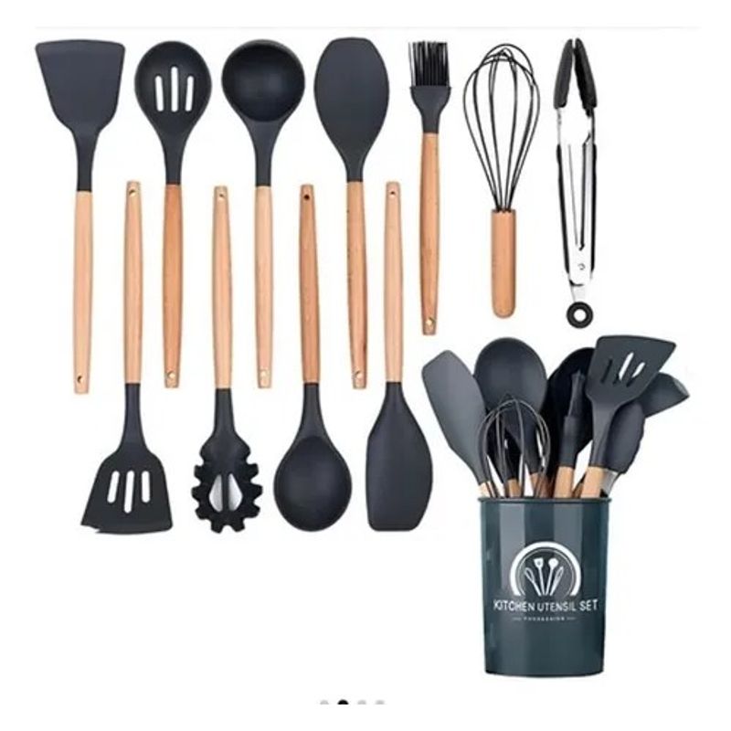 GENERICO - Set X12 Utensilios Cocina Silicona Resistente Calor Juego