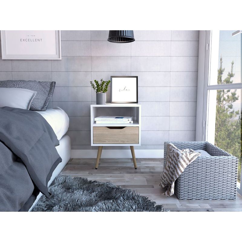 RTA MUEBLES - Mesa de Noche Otom MBR 6077P Blanco Rovere RTA