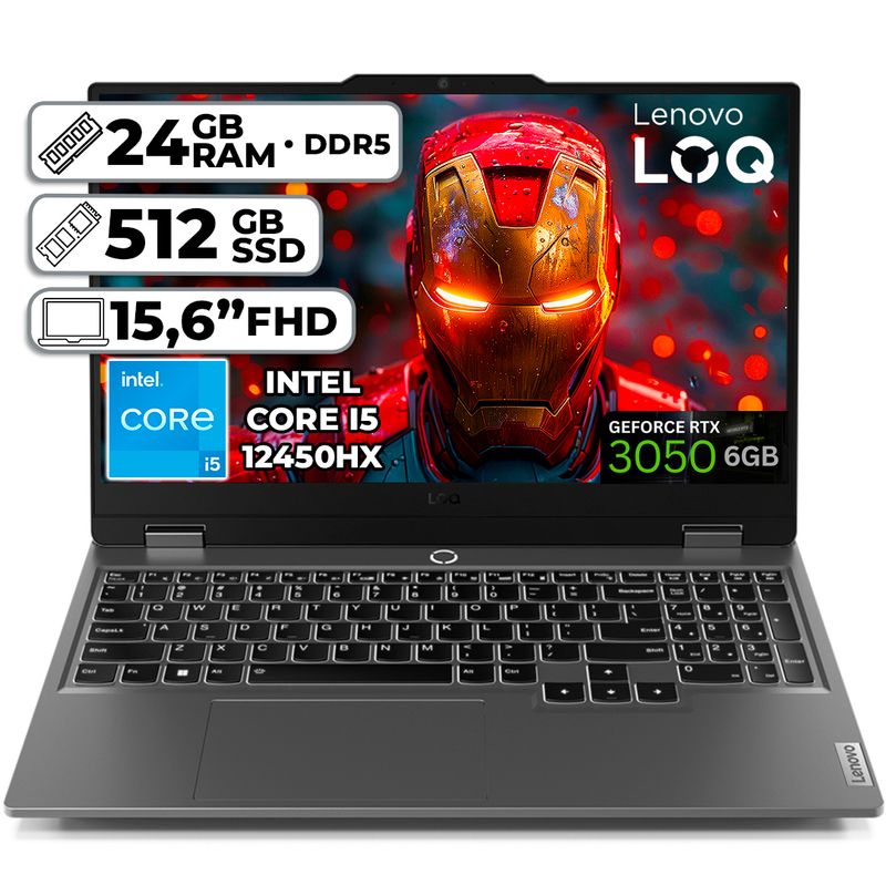 LENOVO - Portátil Lenovo Gamer LOQ Intel Core i5-12450HX RTX 3050 24GB RAM 512GB SSD 15.6” FHD