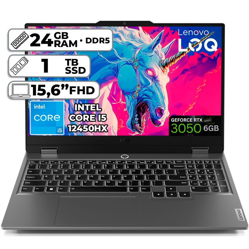 LENOVO - Portátil Lenovo Gamer LOQ Intel Core i5-12450HX RTX 3050 24GB RAM 1TB SSD 15.6” FHD