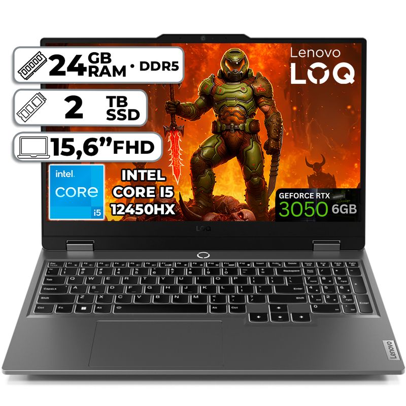 LENOVO - Portátil Lenovo Gamer LOQ Intel Core i5-12450HX RTX 3050 24GB RAM 2TB SSD 15.6” FHD