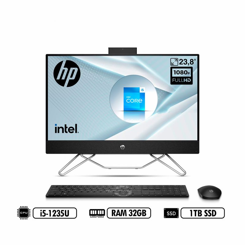 HP - AIO HP 24-cb1028la FHD Intel i5-1235U RAM 32GB DDR4 1TB SSD Black