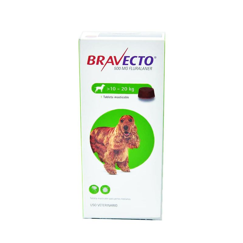 BRAVECTO - Bravecto Tableta Masticable Perros 10 a 20 kg – 500 mg