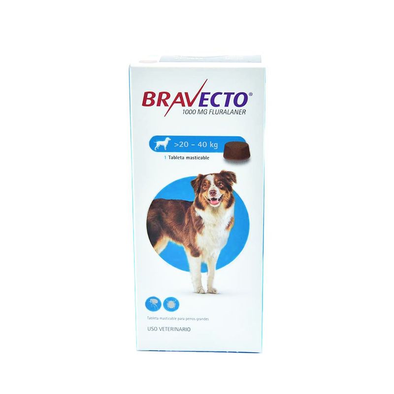 BRAVECTO - Bravecto Tableta Masticable Perros 20 a 40 kg – 1000 mg