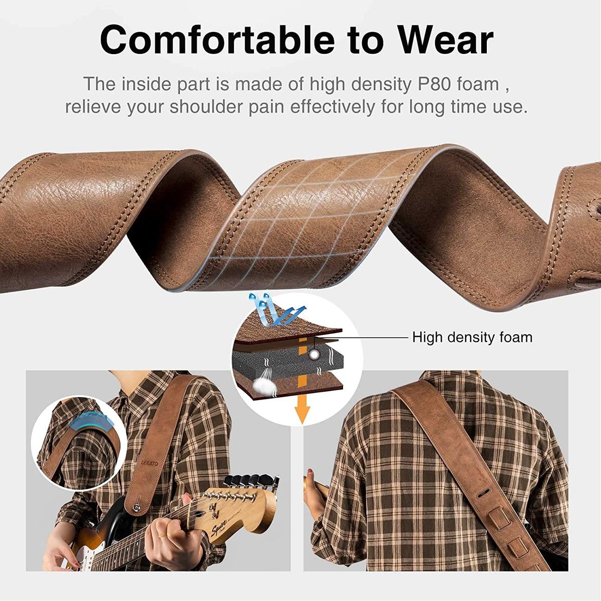 GENERICO - Correa De Cuero Acolchada Para Guitarra Eléctrica Bajo