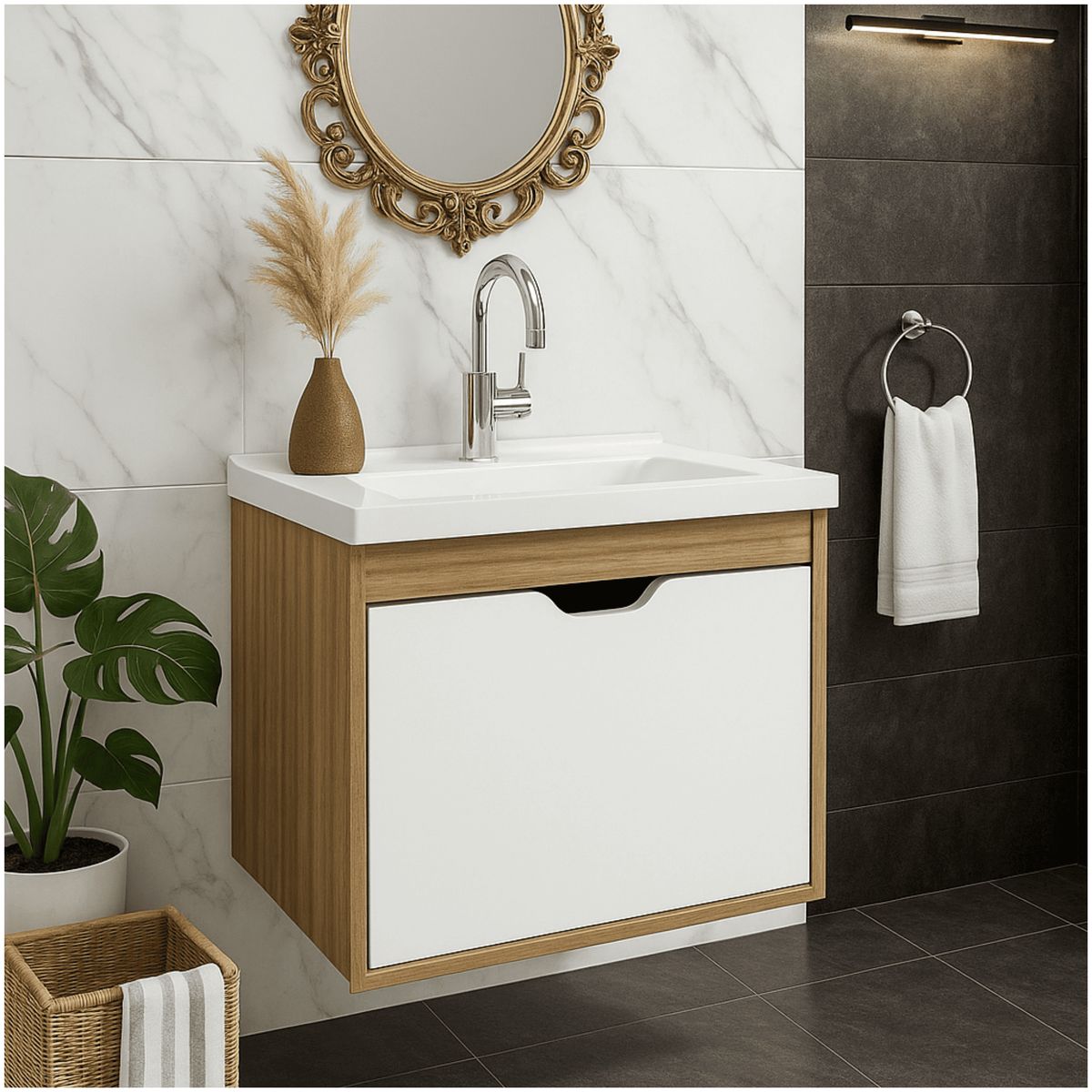 MUEBLES 2020 - Mueble de baño con lavamanos Graz AlmendraBlanco