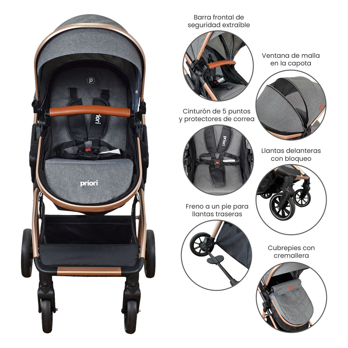 PRIORI - Coche Bebe Moises Ventura Priori Gris Oscuro