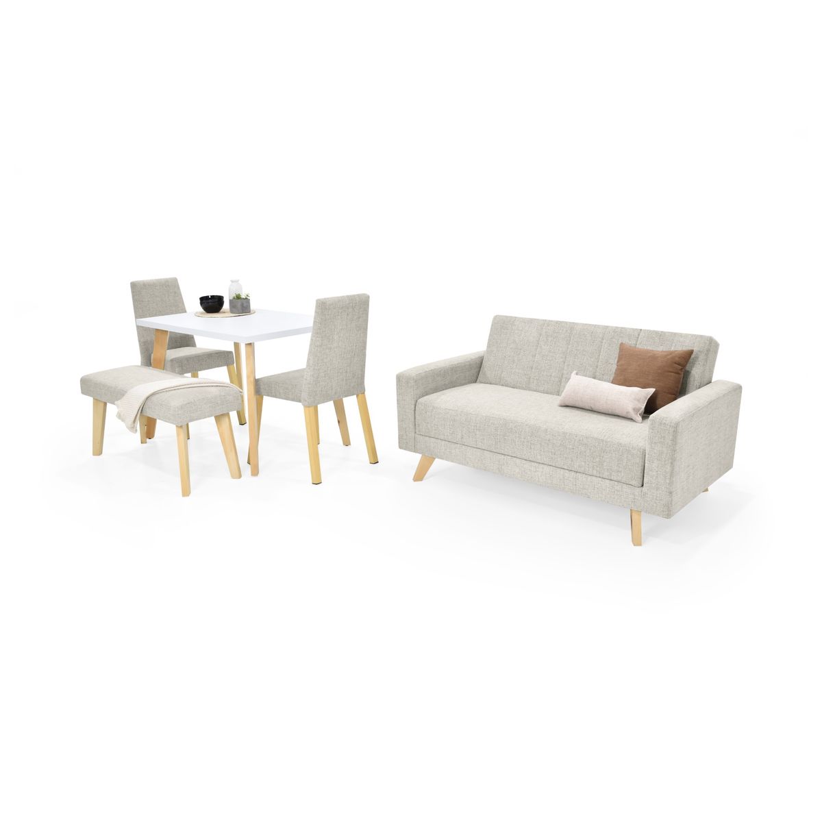 HOGAR VENECIA - Combo Sofa Baru + Juego de Comedor Lugo Matiz 4P Sillas y Butaco Viena Taupe