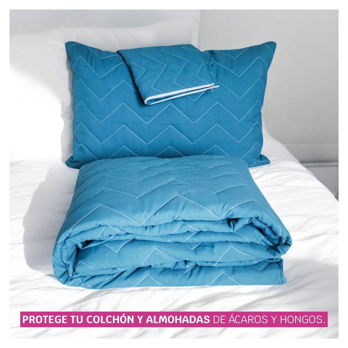 HOGARETO - Protector Colchón Cama Queen + 2 Fundas de Almohada  Color Turquesa
