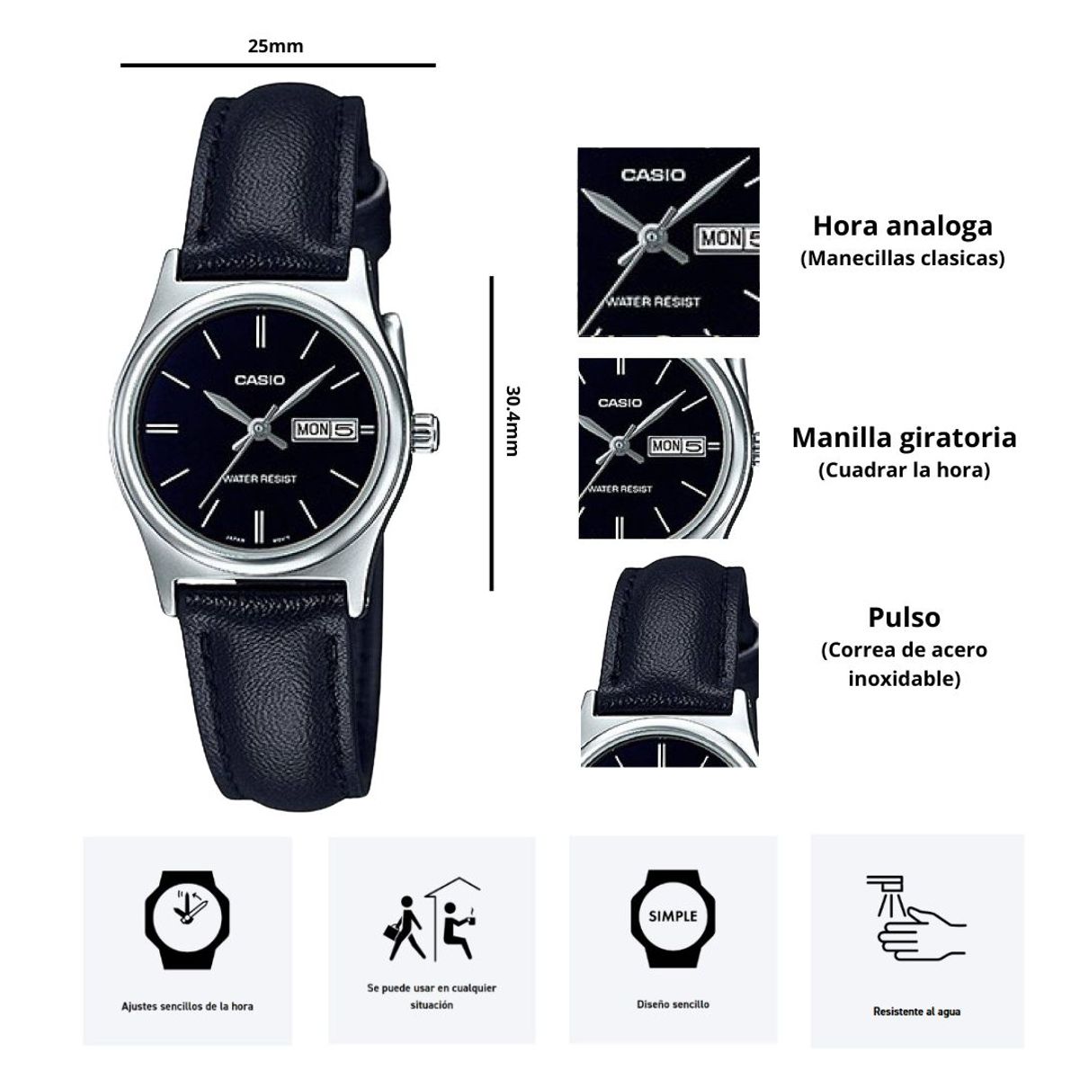 CASIO - Reloj Casio Modelo LTP-V006L-1B2 Diseño Elegante