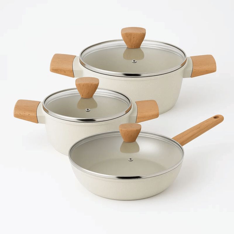 BERGNER - Set 6 Piezas Naturally: Ollas 20/24cm y Sartén 28cm con Tapa