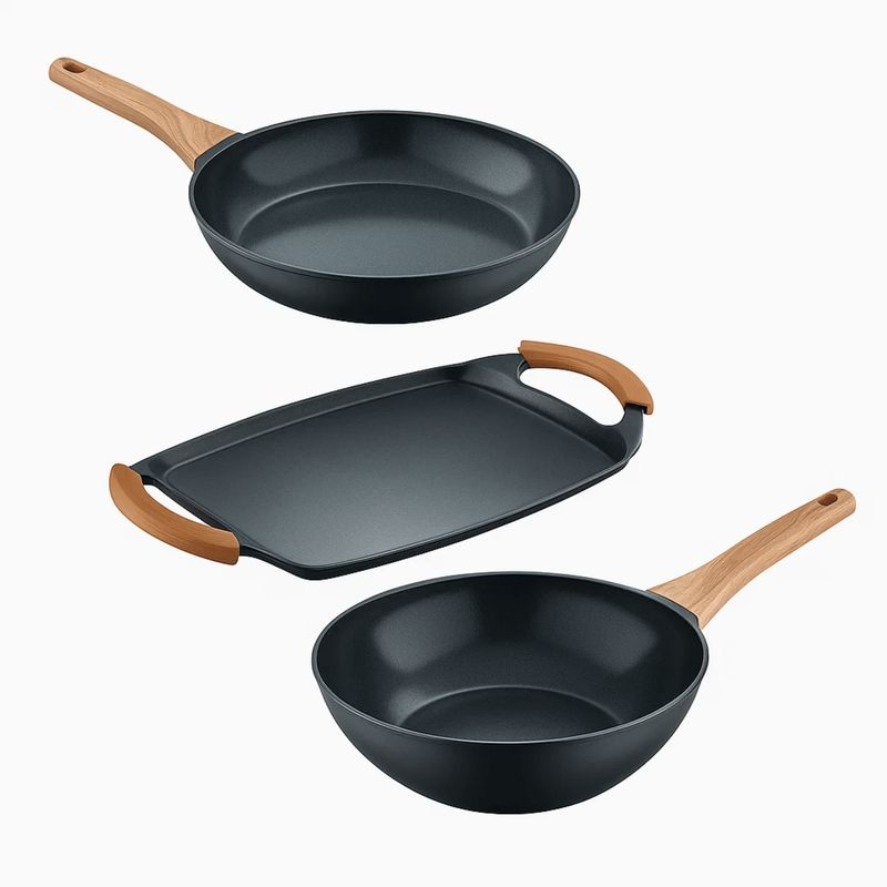 BERGNER - Set x3 Fusión Sartén 28 cm Asador 37x25 cm y Wok 26 cm Alum Forjado