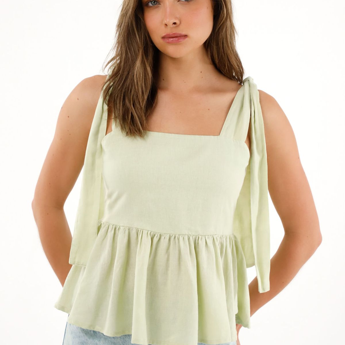 TENNIS - Camisa verde de tiras y escote recto para mujer