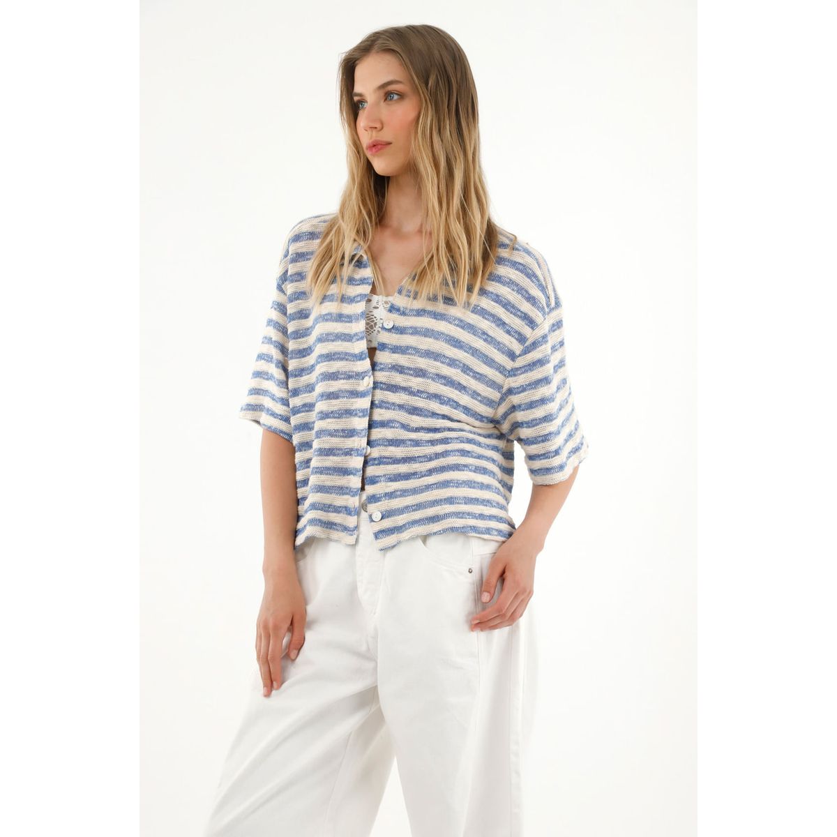 TENNIS - Camisa tejida con diseño a rayas para mujer