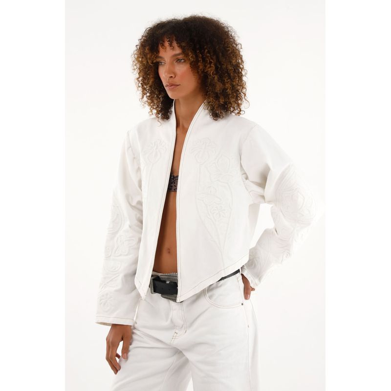 TENNIS - Chaqueta crop crudo con bordados para mujer
