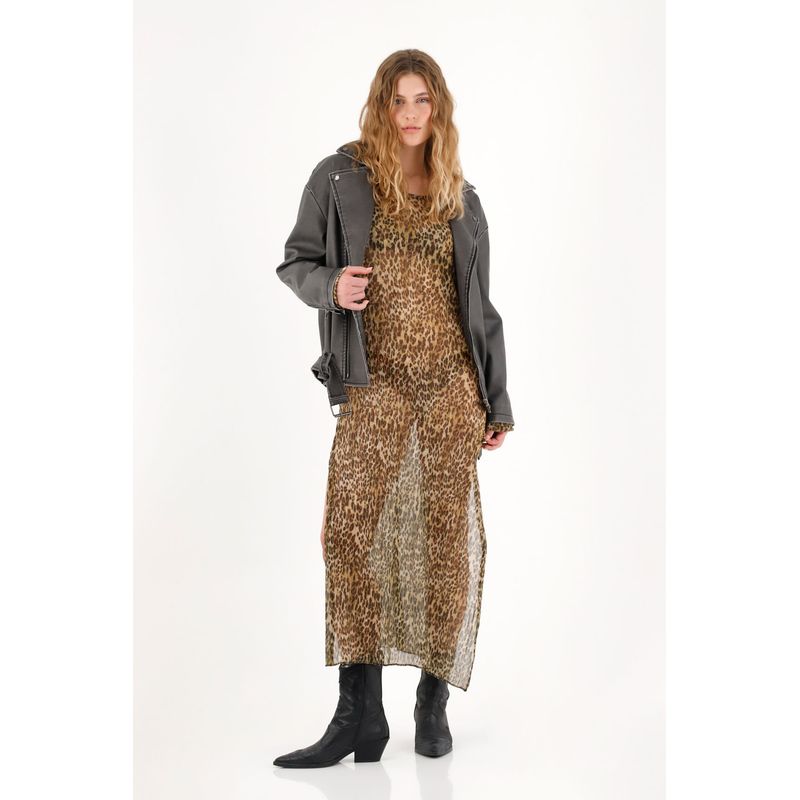 TENNIS - Vestido largo traslúcido animal print para mujer