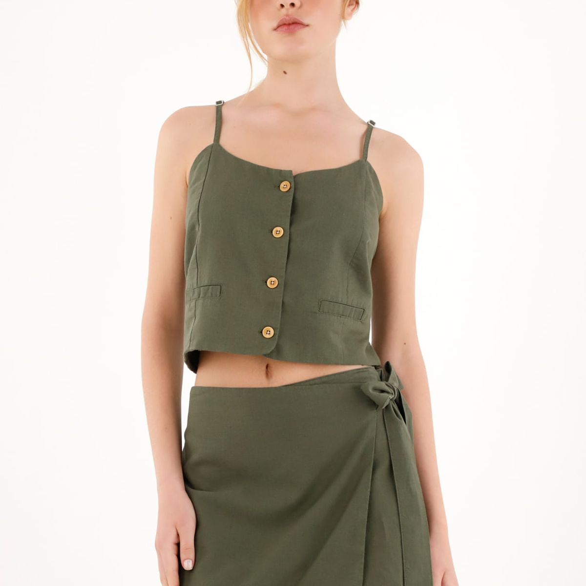 TOPMARK - Camisa verde de tiras para mujer