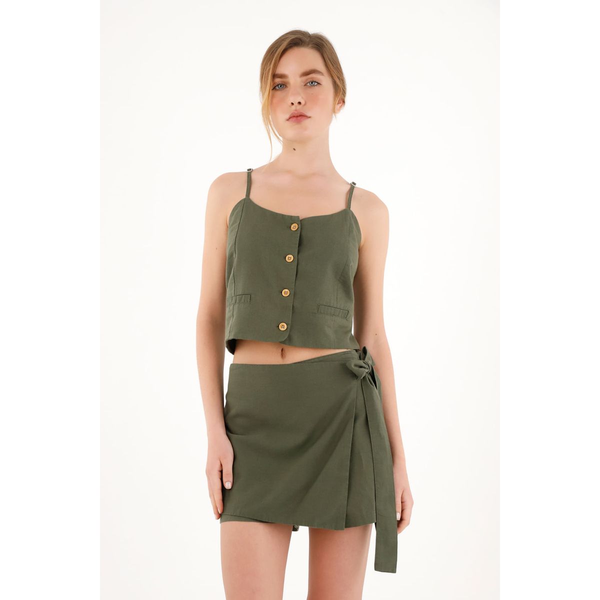 TOPMARK - Camisa verde de tiras para mujer