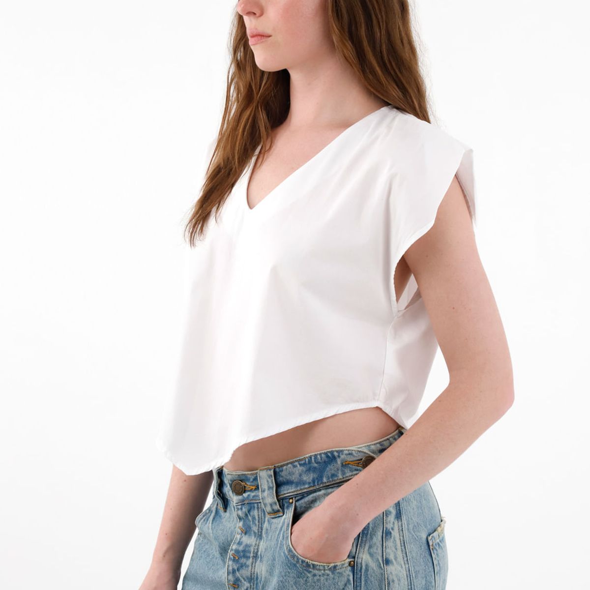 TENNIS - Camisa manga sisa escote en V blanca para mujer