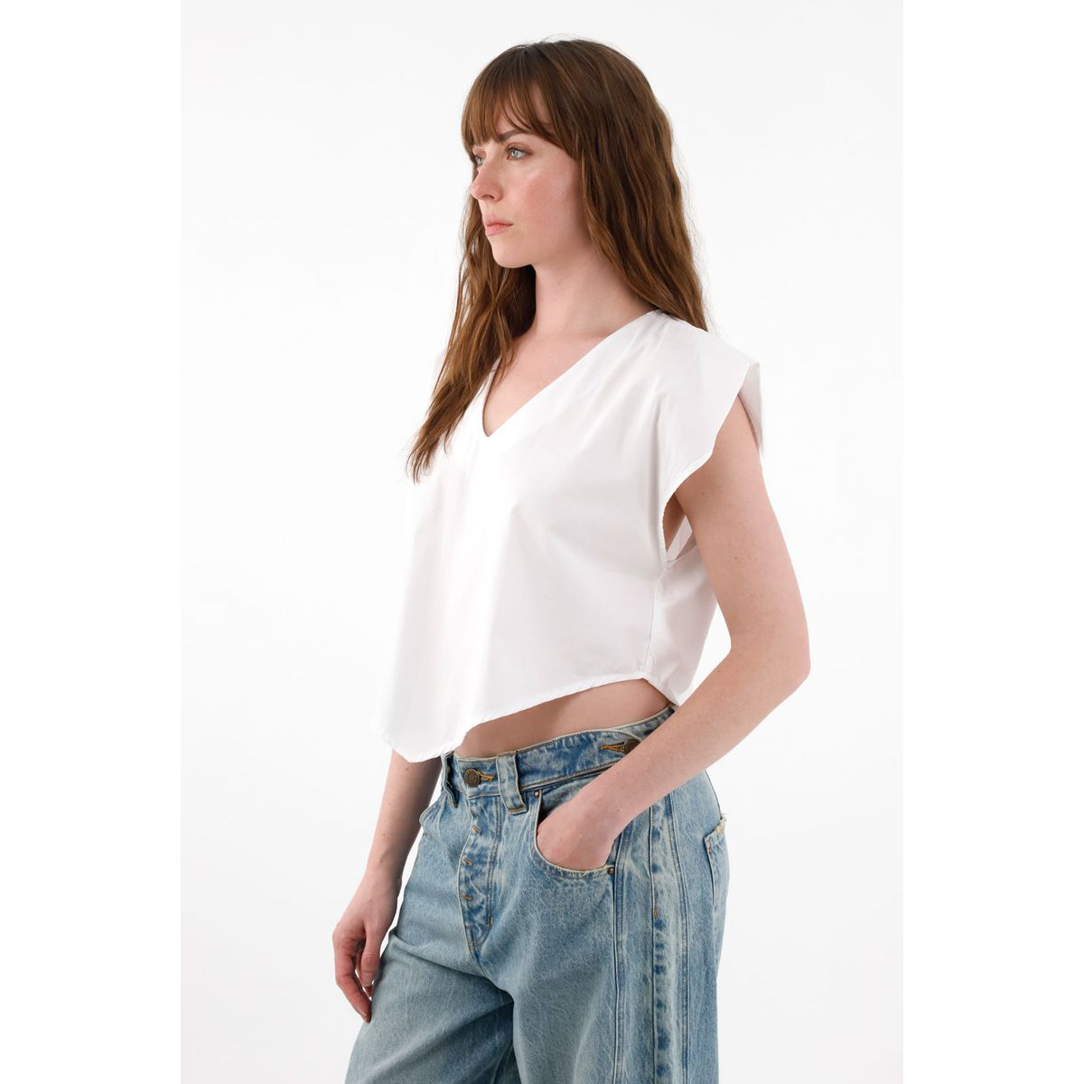 TENNIS - Camisa manga sisa escote en V blanca para mujer