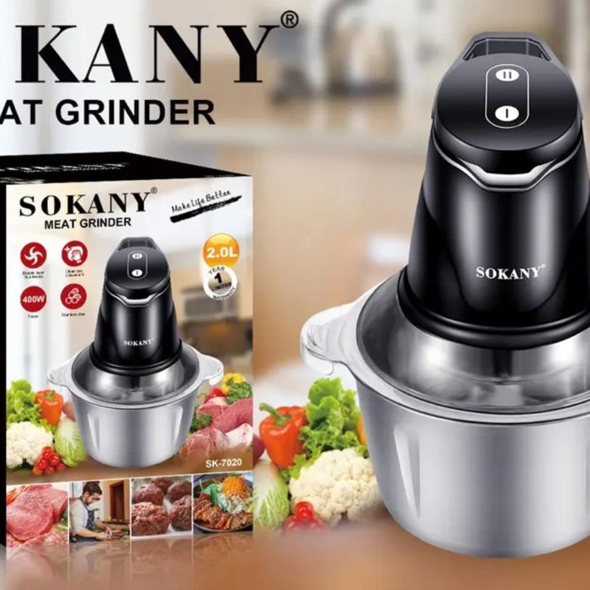 SOKANY - Picadora Eléctrica Sokany Sk-7020 Procesador De Alimentos