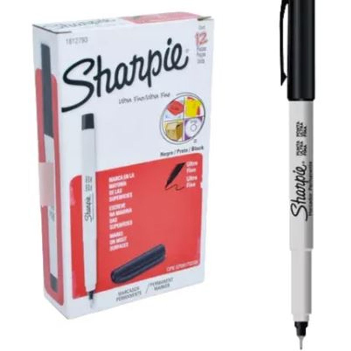 SHARPIE - 12 Marcadores Permanente Sharpie Ultra Fino 0.3mm