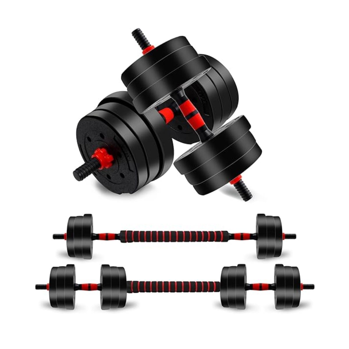 SUBE - Kit Mancuernas 20 Kg Ejercicio Ajustables Convertibles Barra