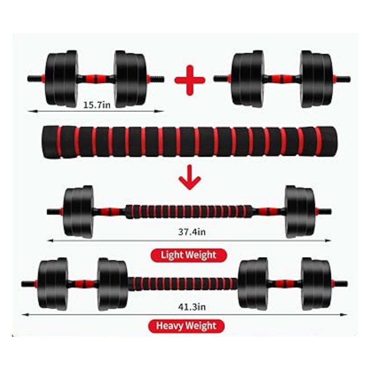 SUBE - Kit Mancuernas 20 Kg Ejercicio Ajustables Convertibles Barra