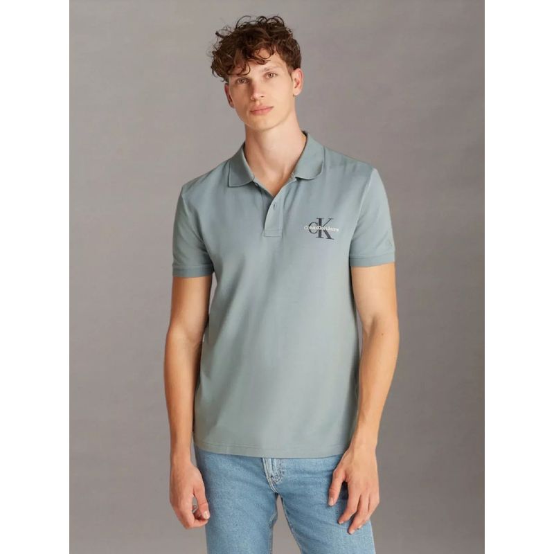 CALVIN KLEIN - Polo azul con monograma Calvin Klein