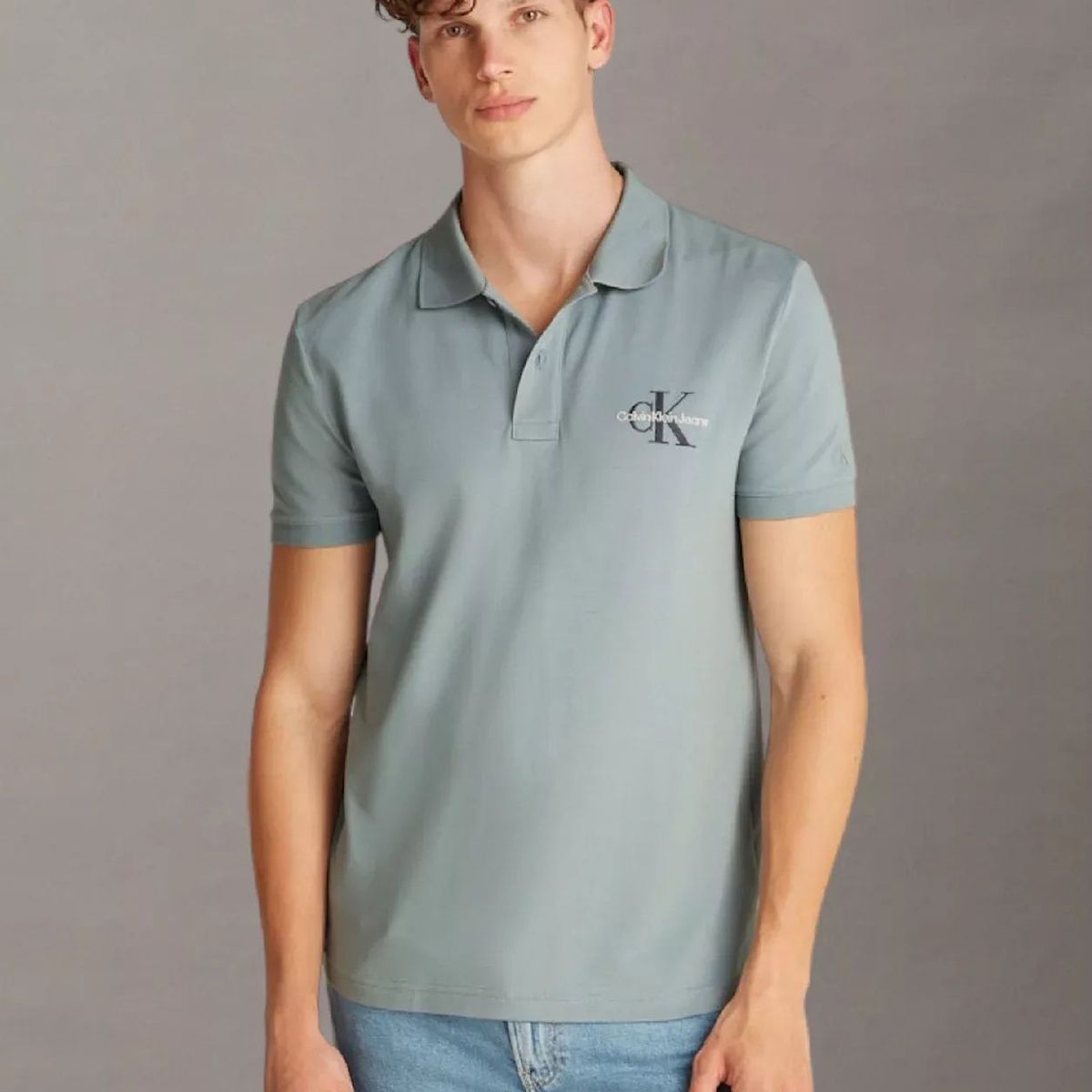 CALVIN KLEIN - Polo azul con monograma Calvin Klein