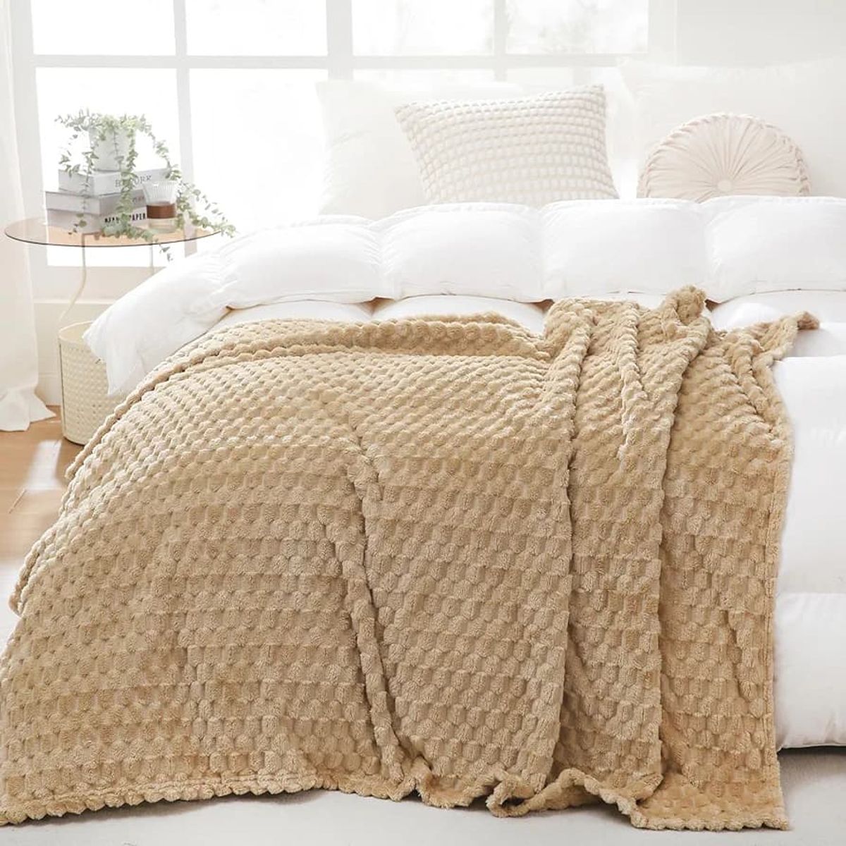 GENERICO - Cobija Ovejero Diseño 3D Doble-Queen 210x190 Color Beige Oscuro