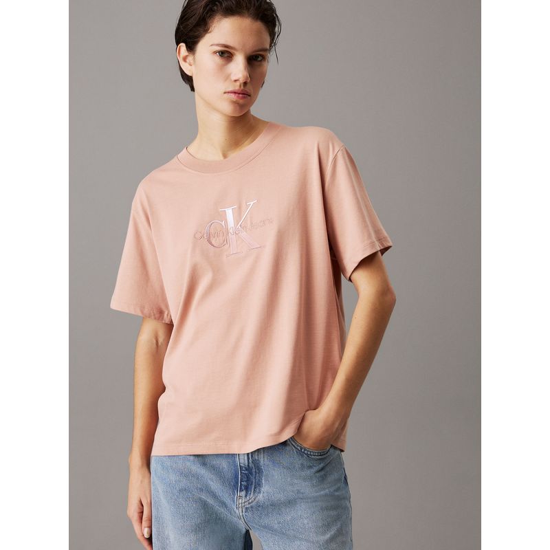 CALVIN KLEIN - Camiseta beige holgada con monograma Calvin Klein