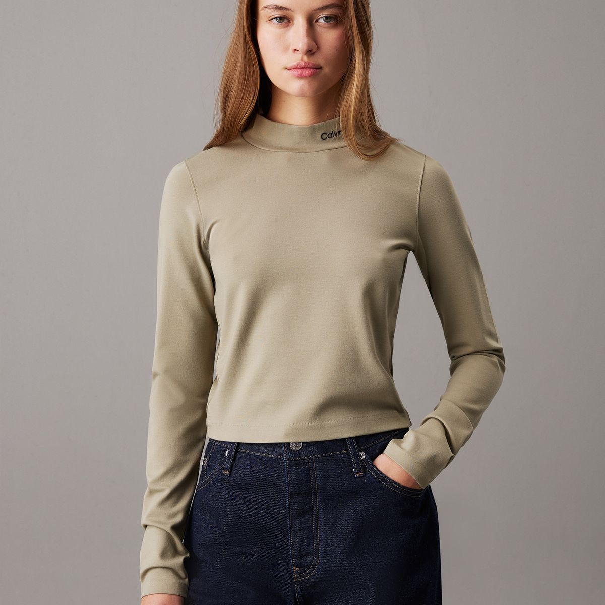 CALVIN KLEIN - Camiseta Verde manga larga punto milano Calvin Klein