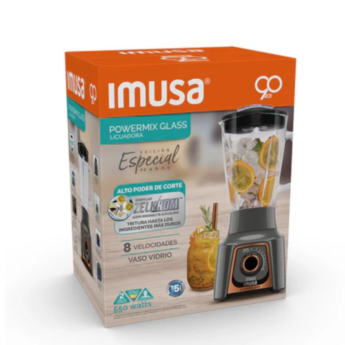 IMUSA - Licuadora Imusa Powermix Glass 1,25 L blanca con vaso de vidrio 110V