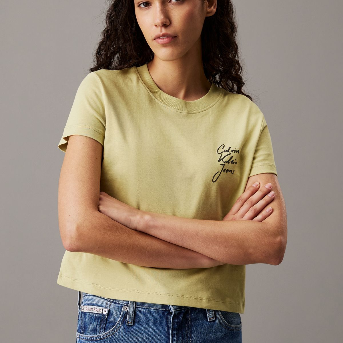 CALVIN KLEIN - Camiseta verde slim con logo Calvin Klein