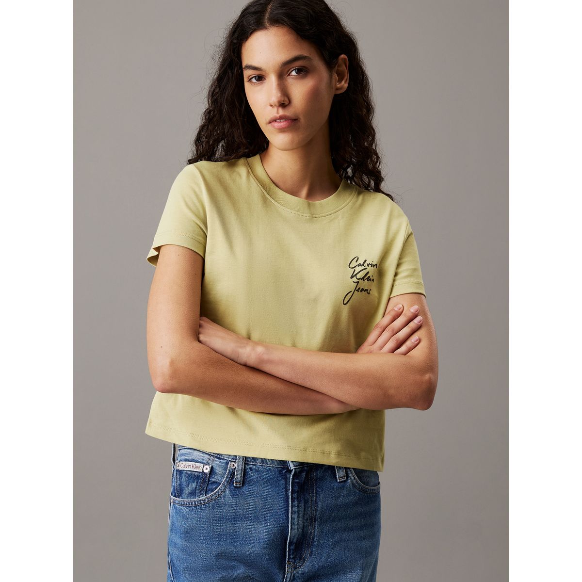 CALVIN KLEIN - Camiseta verde slim con logo Calvin Klein