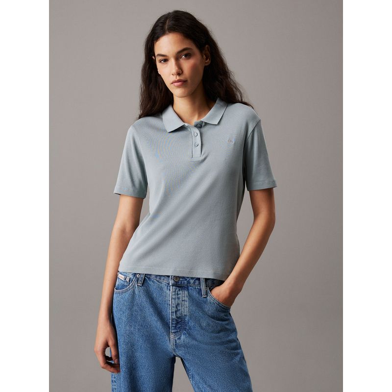 CALVIN KLEIN - Polo azul slim de punto de algodón Calvin Klein