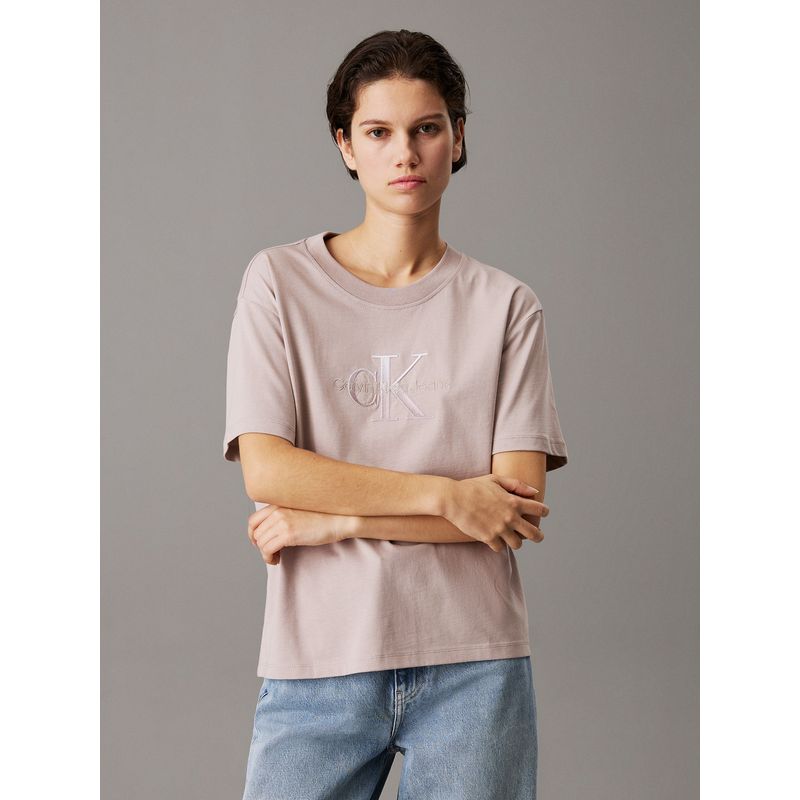 CALVIN KLEIN - Camiseta beige holgada con monograma Calvin Klein